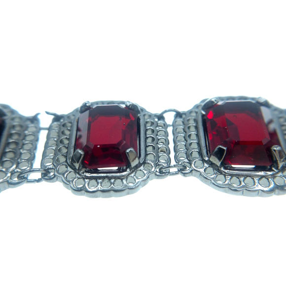 Swarovski Ruby Red Crystal Art Deco Gunmetal Statement Bracelet 7.5" Boxed - Picture 9 of 10